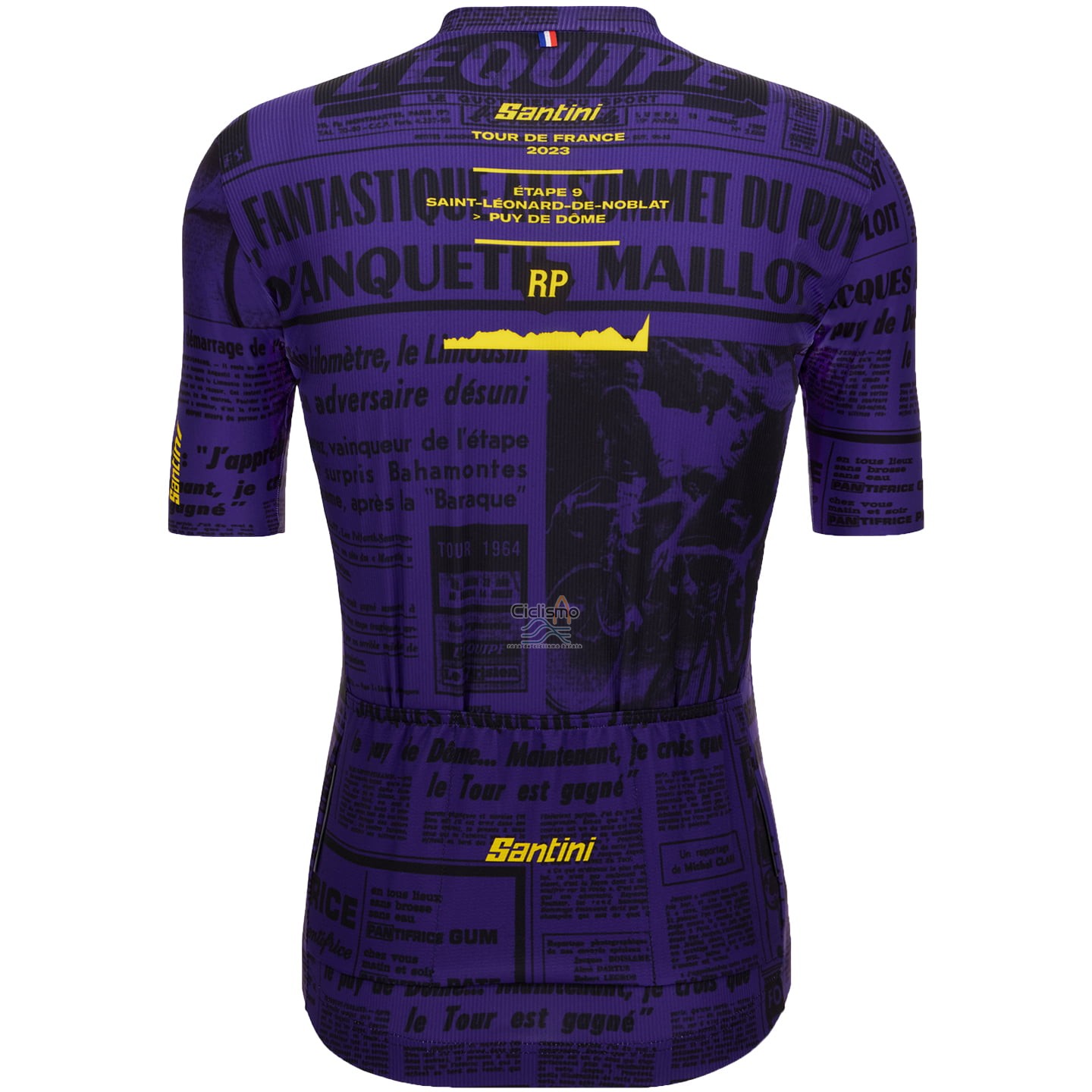 Tour DE Francia Ropa Ciclismo Culotte Corto 2023 Hombre Mangas Cortas Violeta Negro